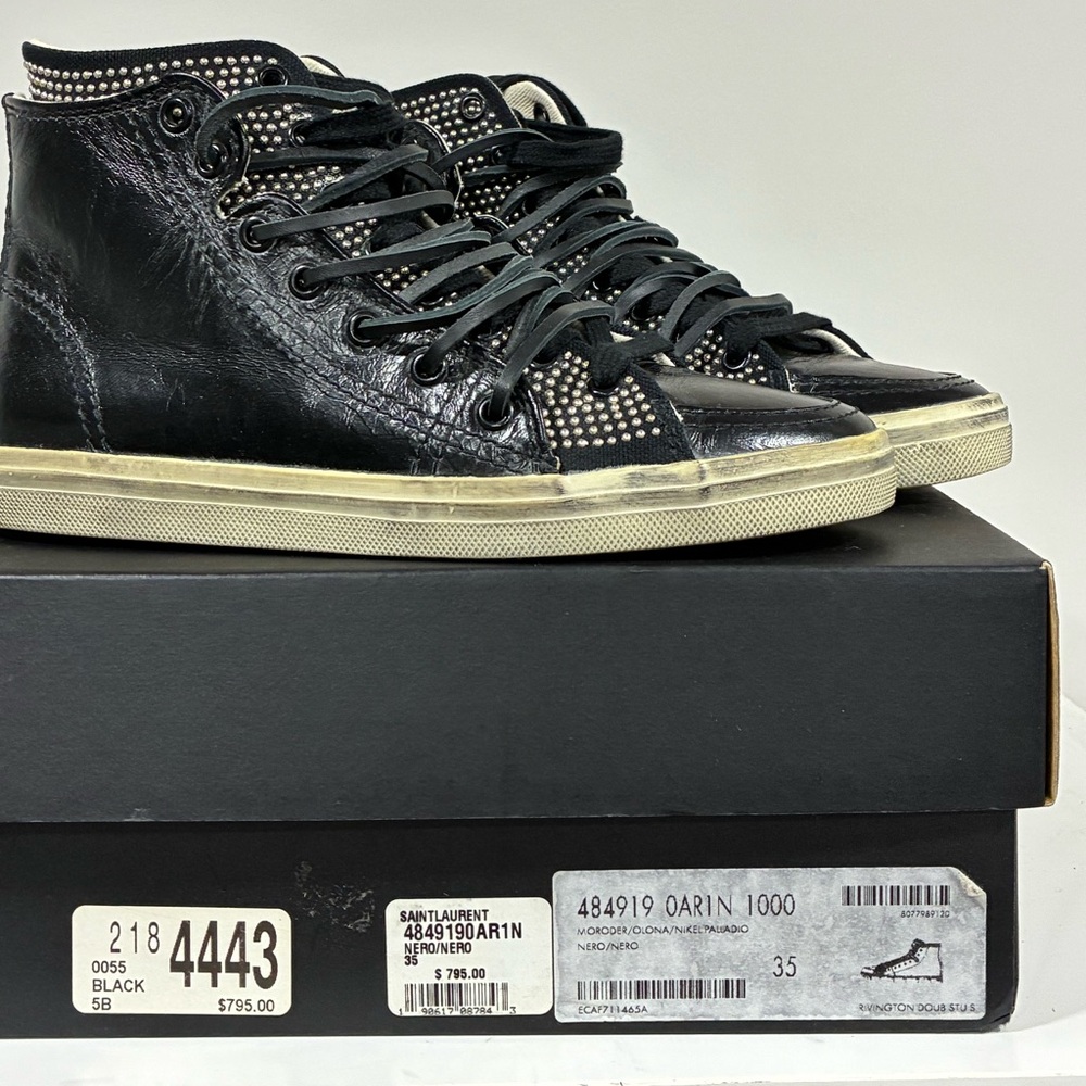 Saint Laurent Double Studded High Top Sneaker Size EU 35 USA 5 - Picture 6 of 13